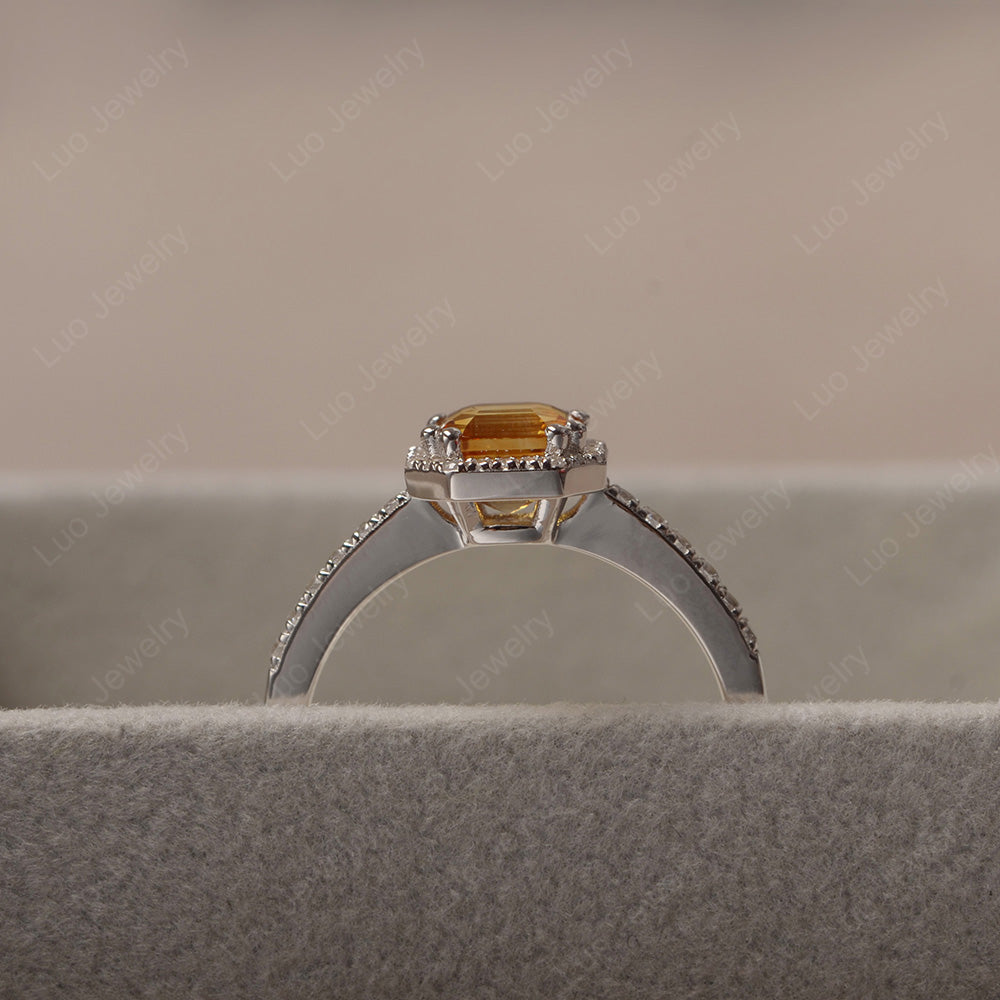 Asscher Cut Citrine Halo Engagement Ring - LUO Jewelry