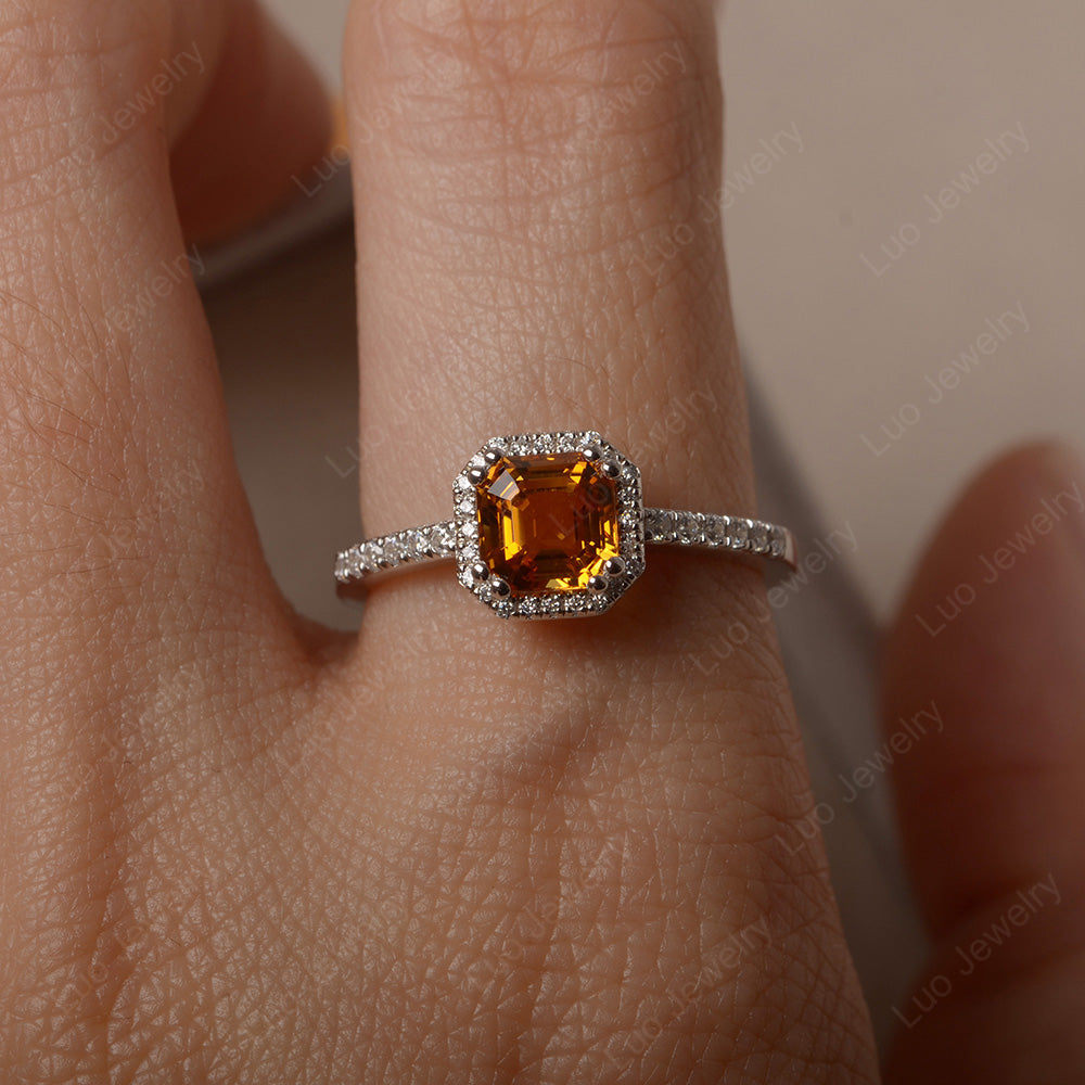 Asscher Cut Citrine Halo Engagement Ring - LUO Jewelry