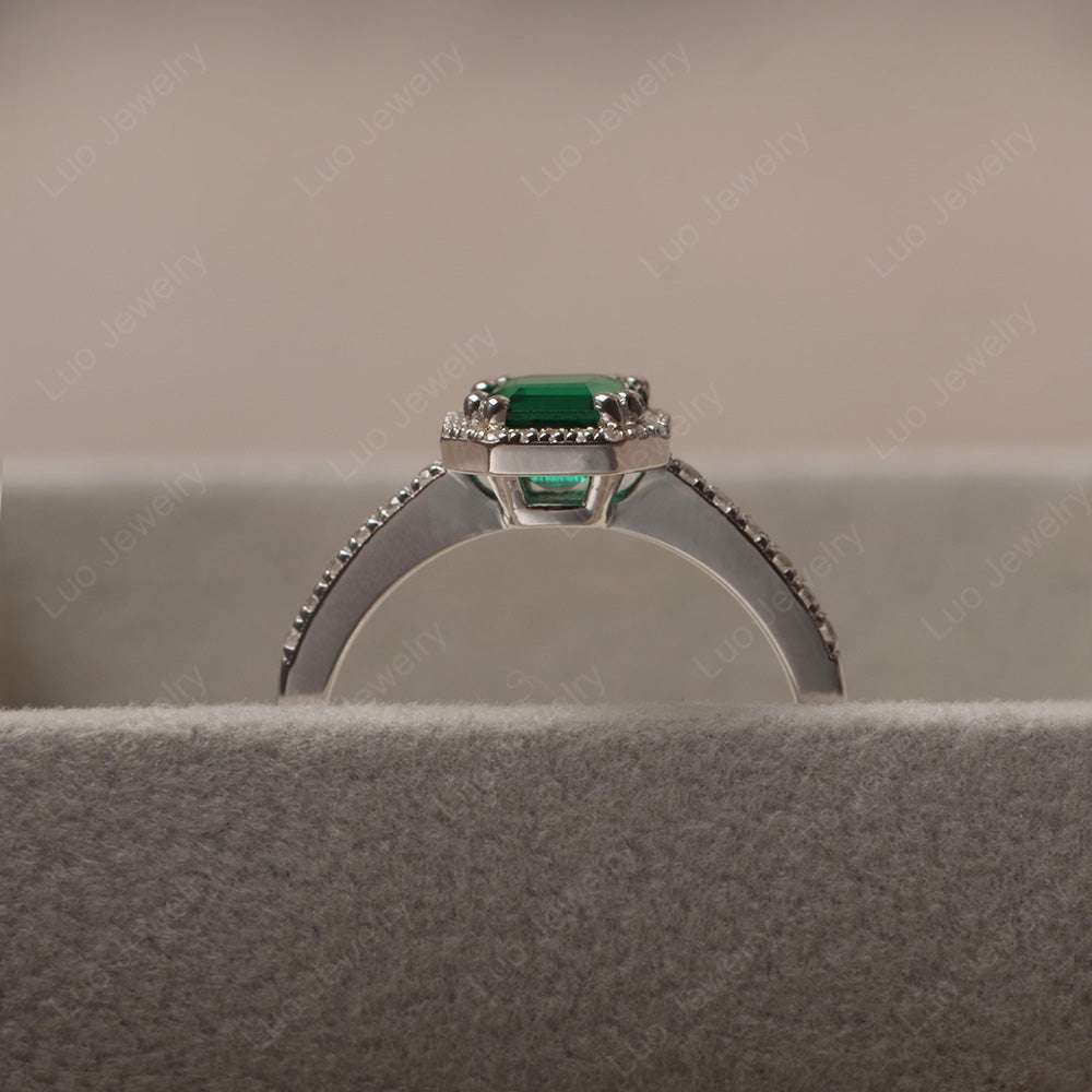 Asscher Cut Lab Emerald Halo Engagement Ring - LUO Jewelry