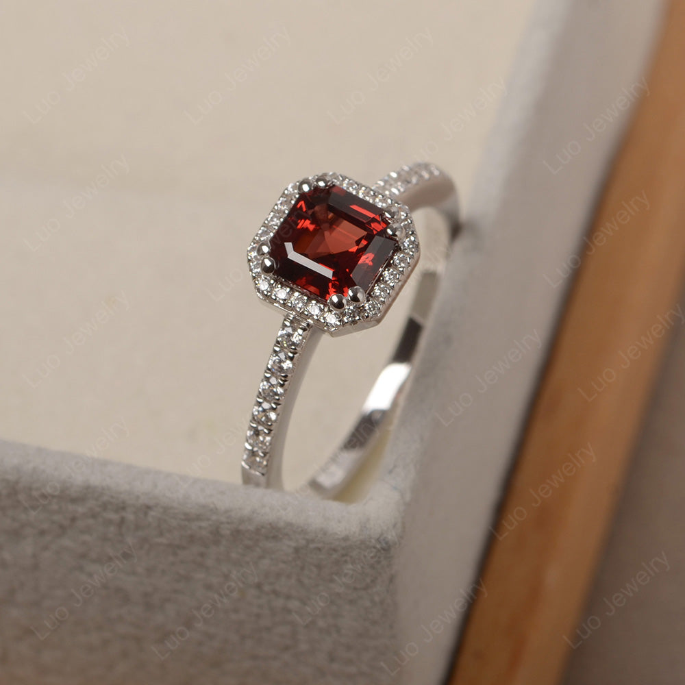 Asscher Cut Garnet Halo Engagement Ring - LUO Jewelry