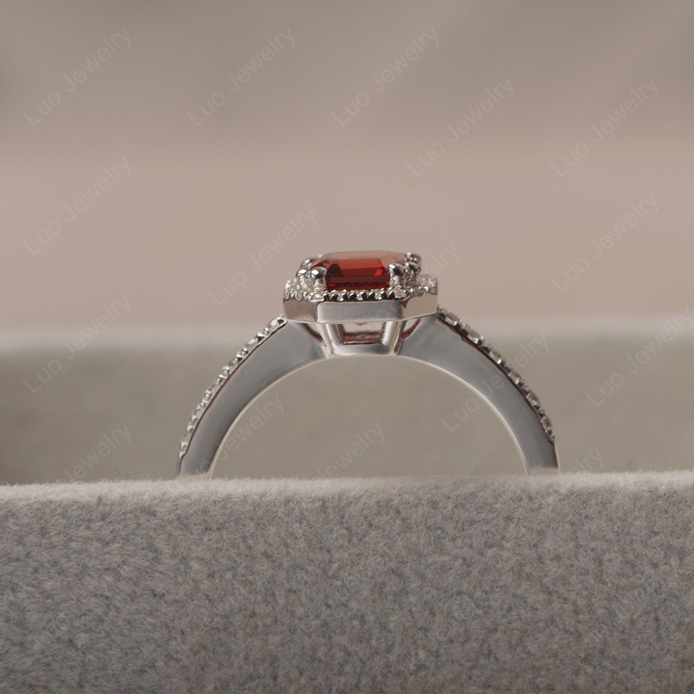 Asscher Cut Garnet Halo Engagement Ring - LUO Jewelry