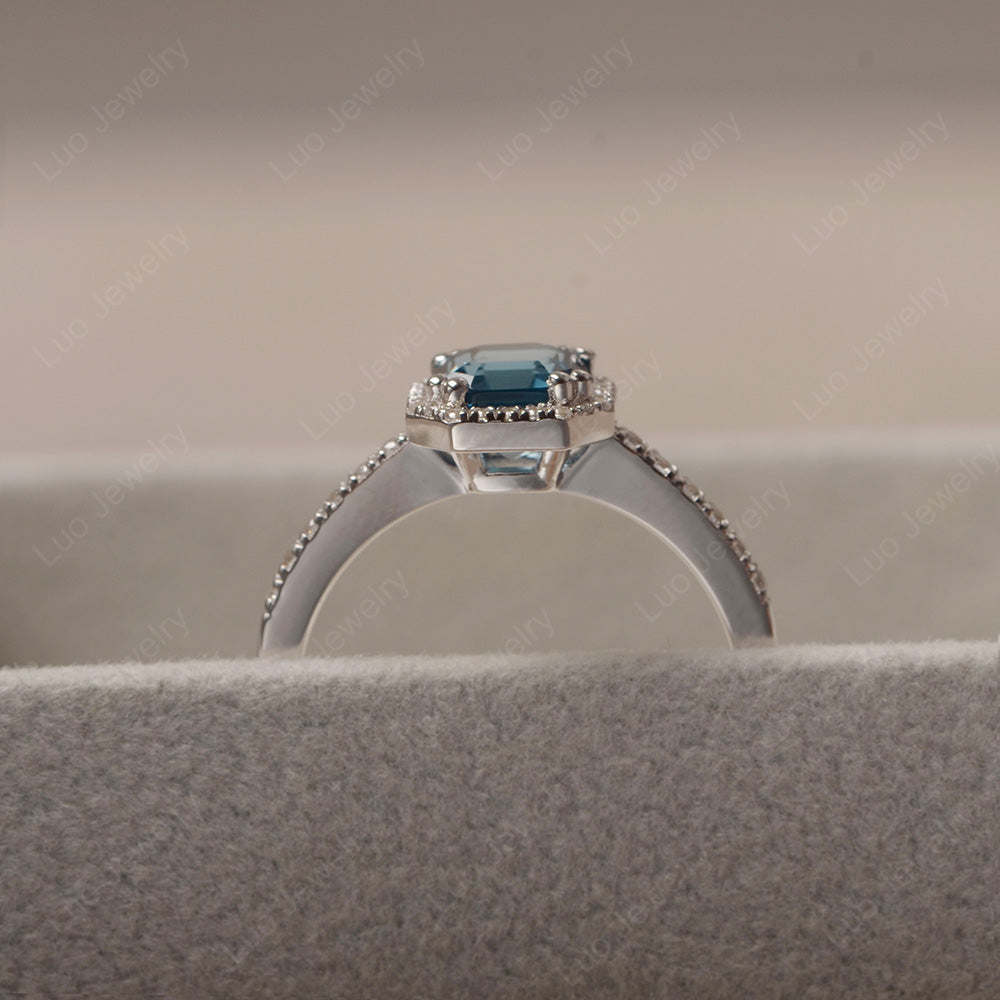 Asscher Cut London Blue Topaz Halo Engagement Ring - LUO Jewelry