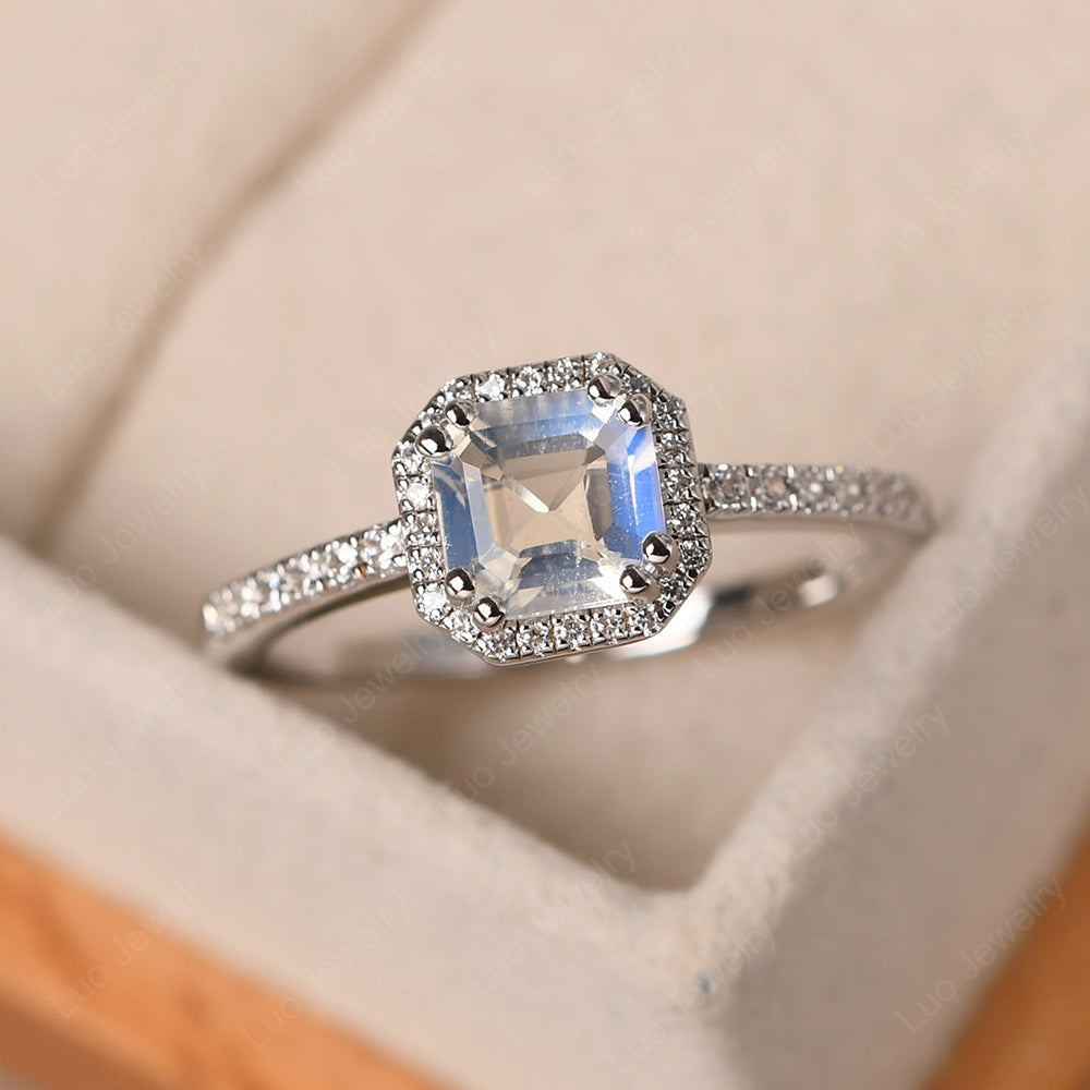 Asscher Cut Moonstone Halo Engagement Ring - LUO Jewelry