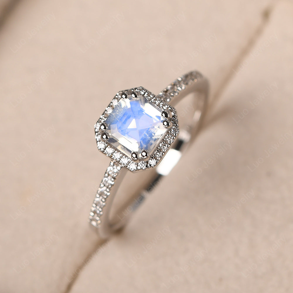 Asscher Cut Moonstone Halo Engagement Ring - LUO Jewelry