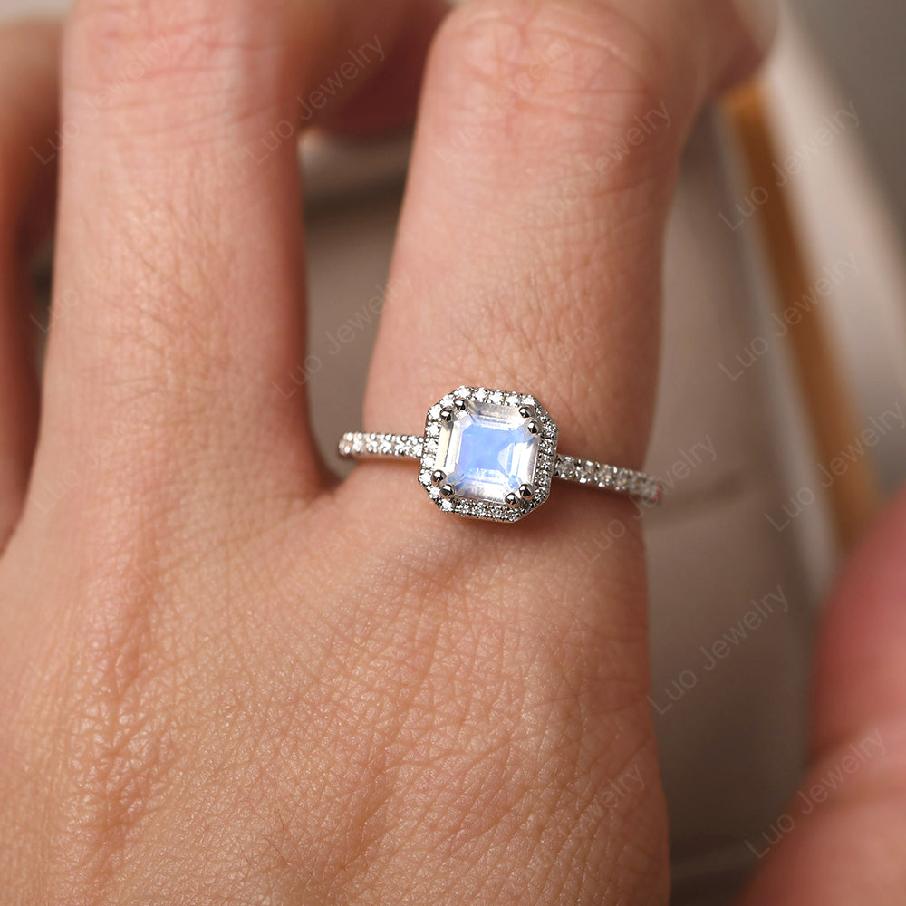 Asscher Cut Moonstone Halo Engagement Ring - LUO Jewelry