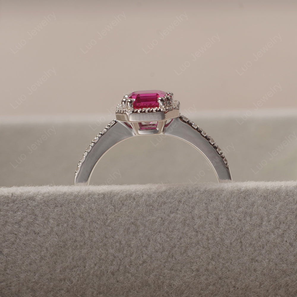 Asscher Cut Ruby Halo Engagement Ring - LUO Jewelry