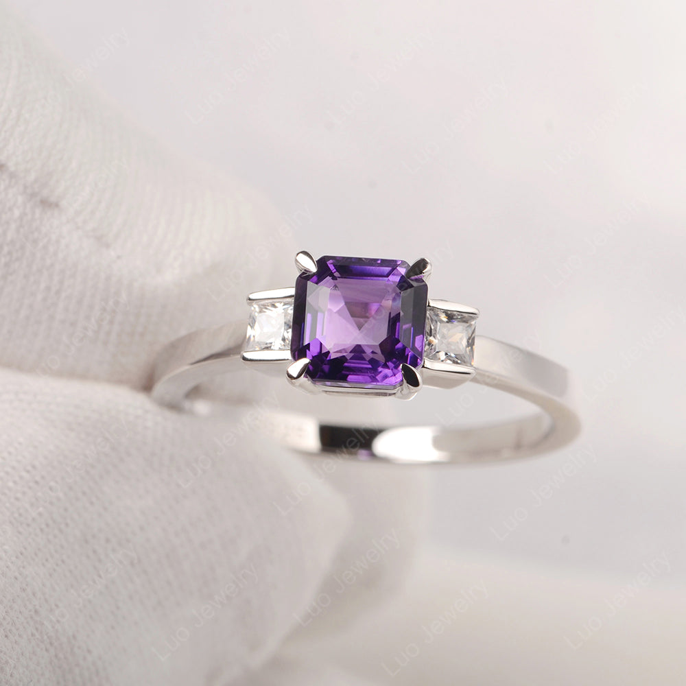 Amethyst Engagement Ring Asscher Cut Ring - LUO Jewelry
