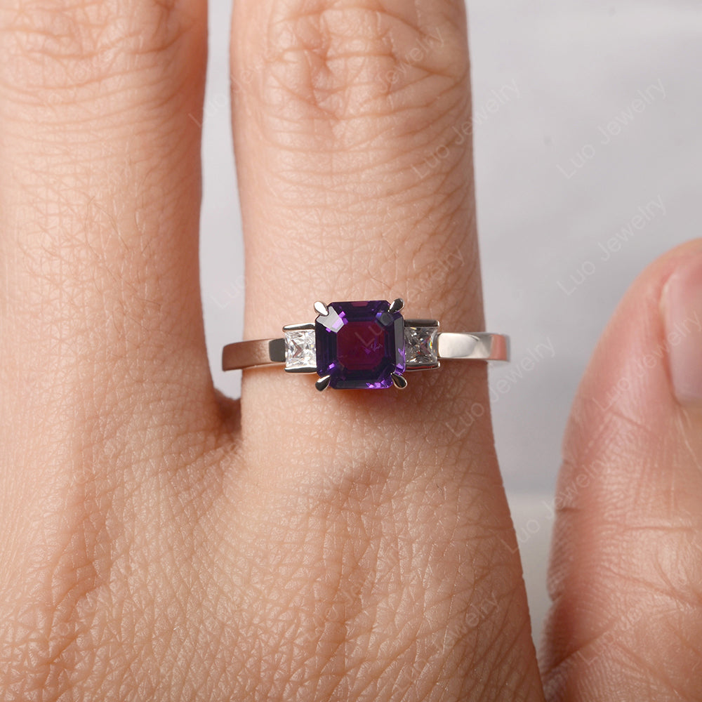 Amethyst Engagement Ring Asscher Cut Ring - LUO Jewelry