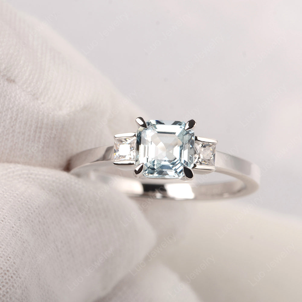 Aquamarine Engagement Ring Asscher Cut Ring - LUO Jewelry