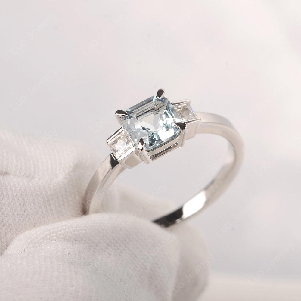 Aquamarine Engagement Ring Asscher Cut Ring - LUO Jewelry