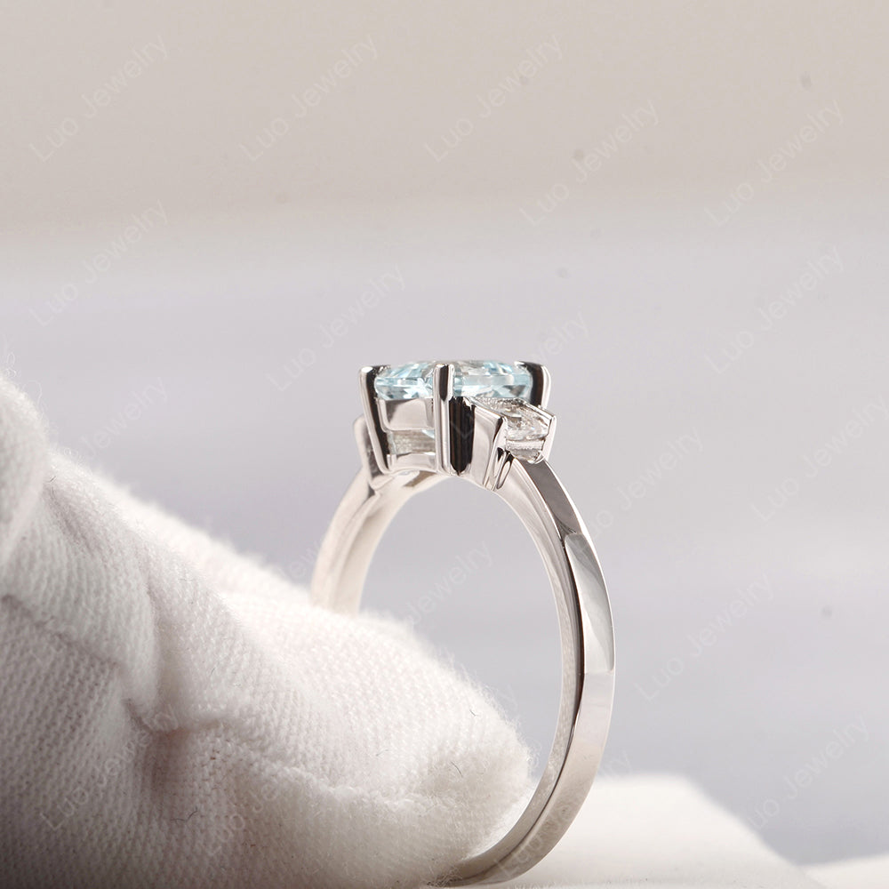 Aquamarine Engagement Ring Asscher Cut Ring - LUO Jewelry