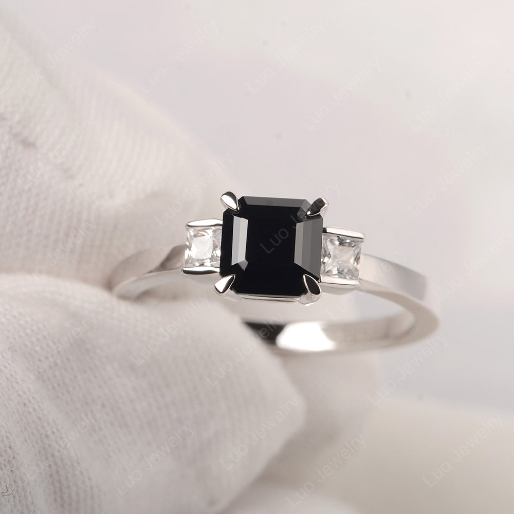 Black Spinel Engagement Ring Asscher Cut Ring - LUO Jewelry
