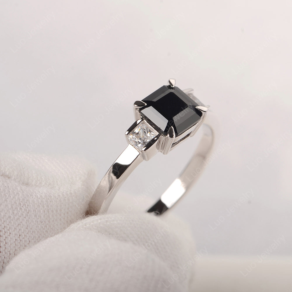 Black Spinel Engagement Ring Asscher Cut Ring - LUO Jewelry