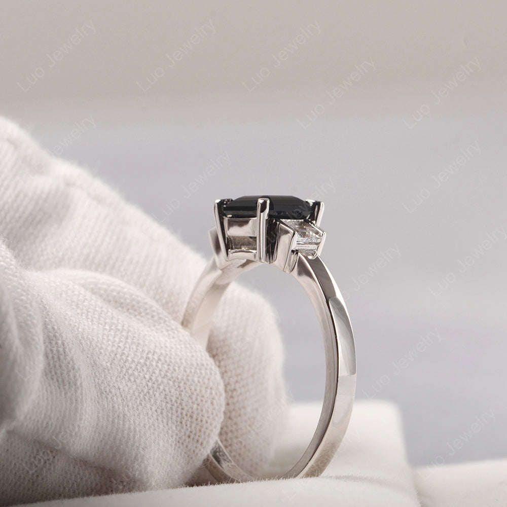 Black Spinel Engagement Ring Asscher Cut Ring - LUO Jewelry