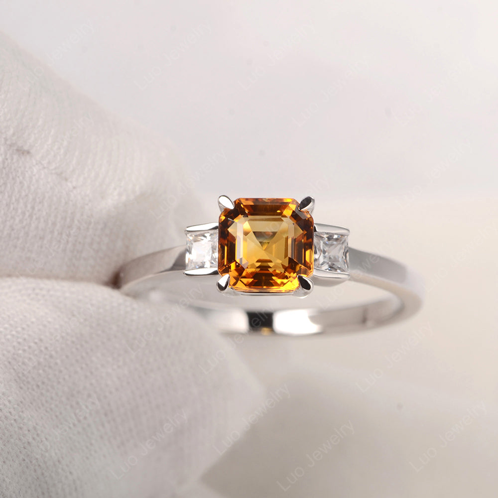 Citrine Engagement Ring Asscher Cut Ring - LUO Jewelry