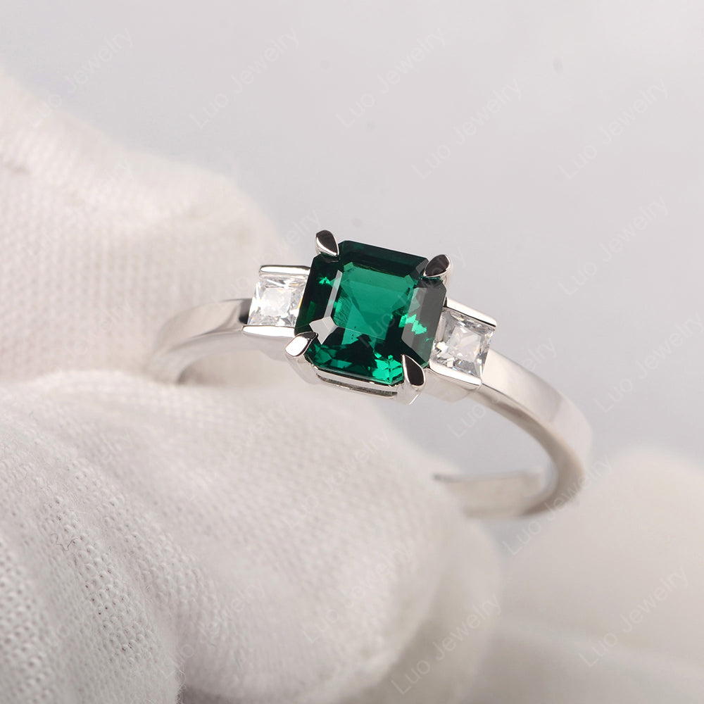 Lab Emerald Engagement Ring Asscher Cut Ring - LUO Jewelry