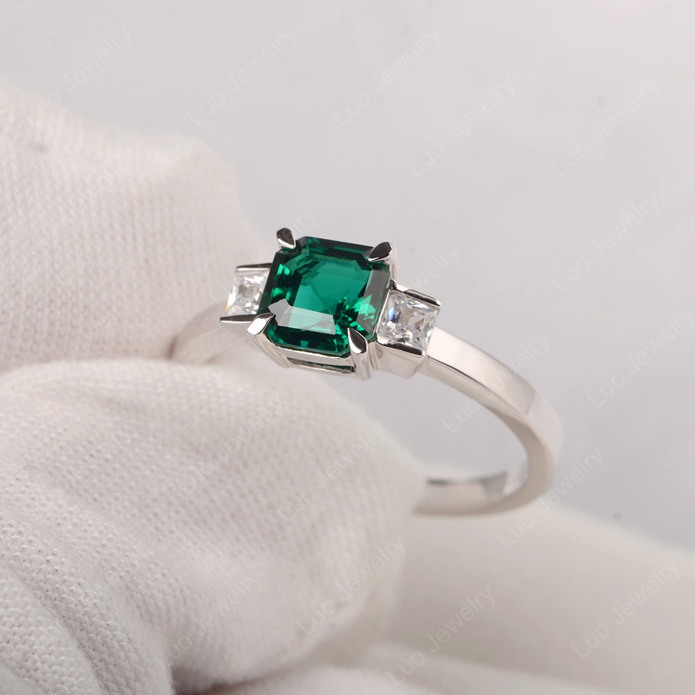 Lab Emerald Engagement Ring Asscher Cut Ring - LUO Jewelry