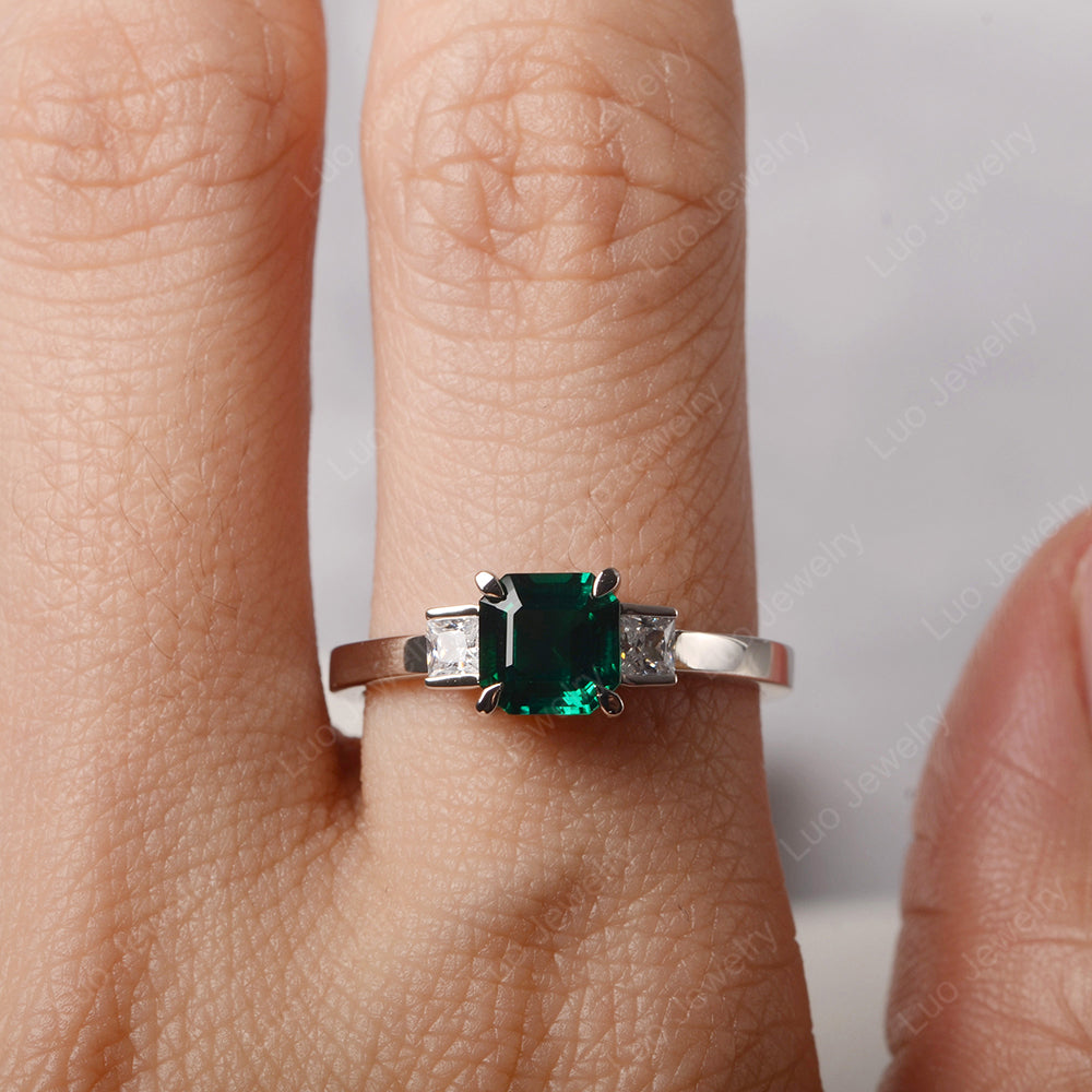 Lab Emerald Engagement Ring Asscher Cut Ring - LUO Jewelry