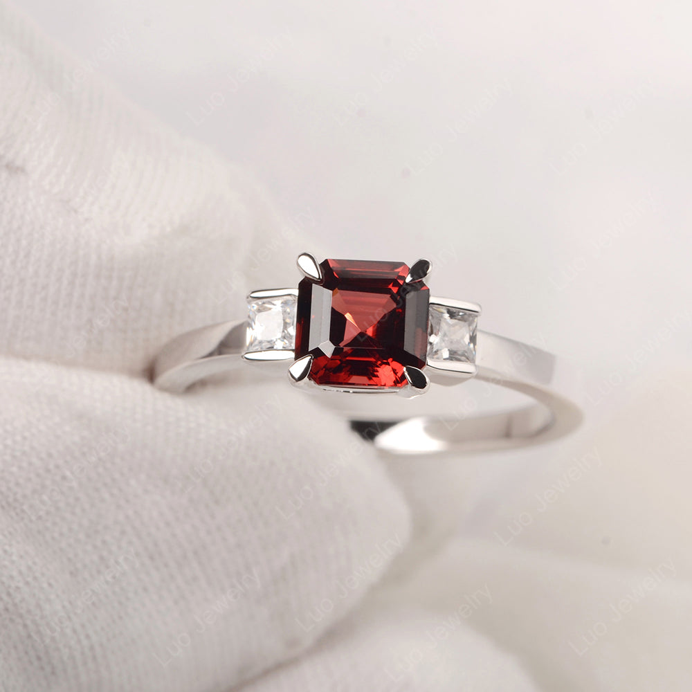 Garnet Engagement Ring Asscher Cut Ring - LUO Jewelry