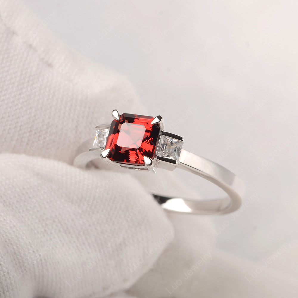 Garnet Engagement Ring Asscher Cut Ring - LUO Jewelry