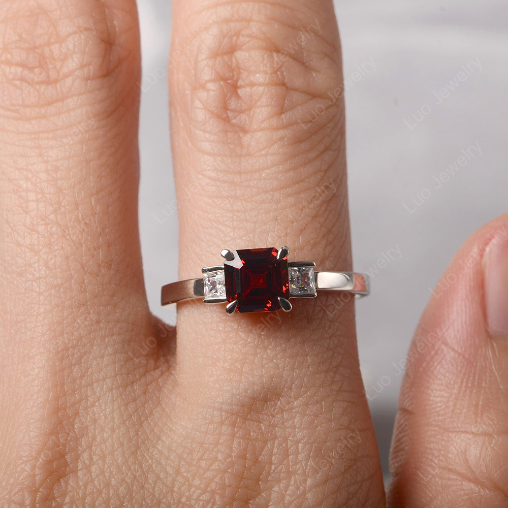 Garnet Engagement Ring Asscher Cut Ring - LUO Jewelry