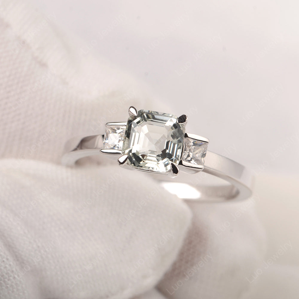 Green Amethyst Engagement Ring Asscher Cut Ring - LUO Jewelry