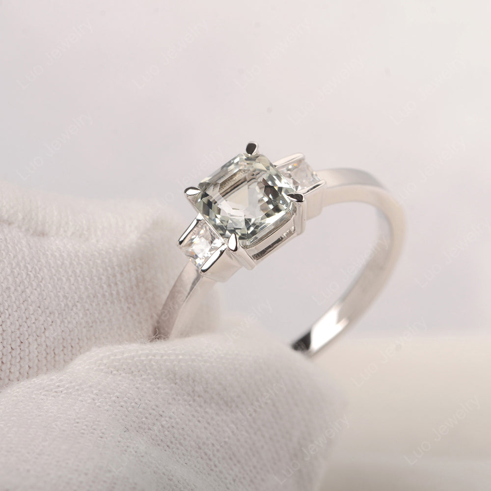 Green Amethyst Engagement Ring Asscher Cut Ring - LUO Jewelry