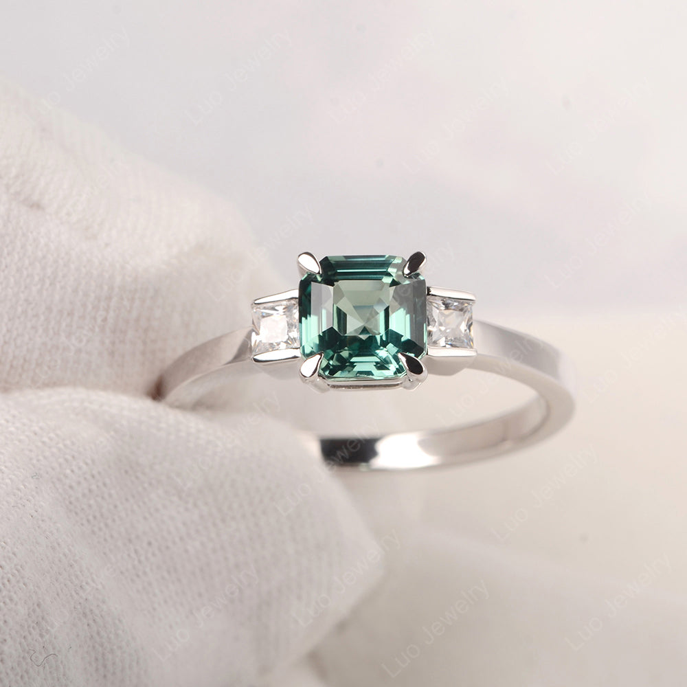 Green Sapphire Engagement Ring Asscher Cut Ring - LUO Jewelry