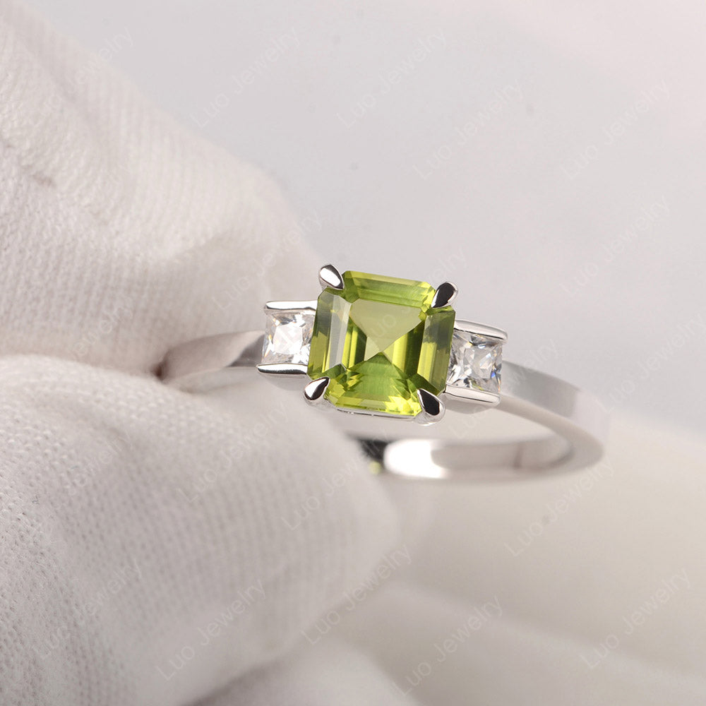 Peridot Engagement Ring Asscher Cut Ring - LUO Jewelry