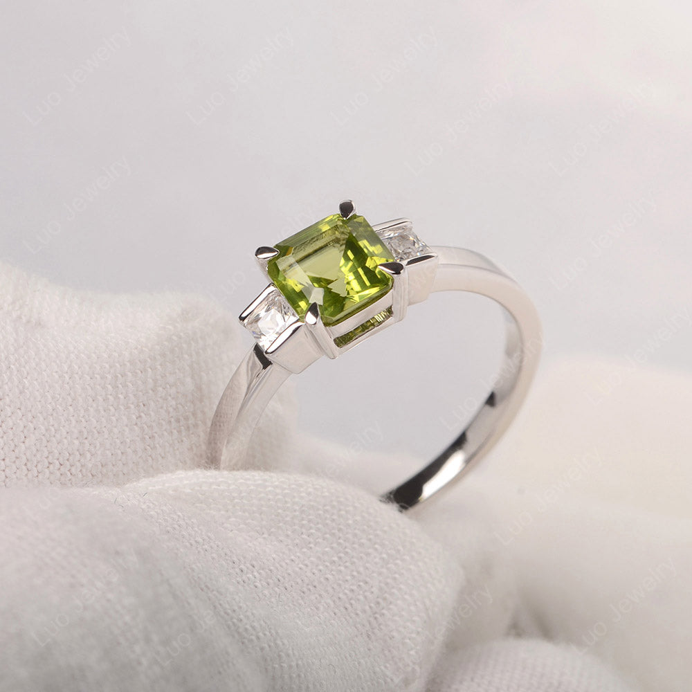 Peridot Engagement Ring Asscher Cut Ring - LUO Jewelry