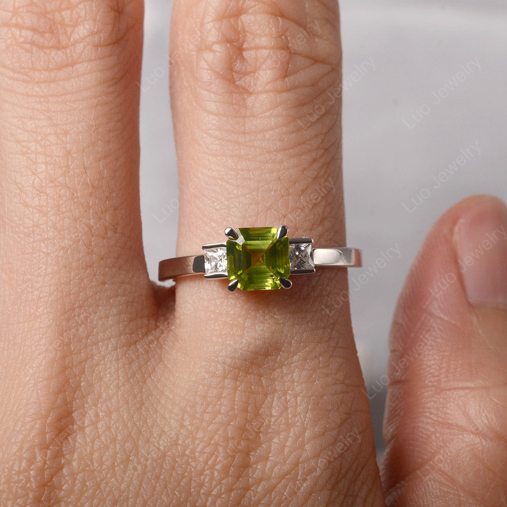 Peridot Engagement Ring Asscher Cut Ring - LUO Jewelry