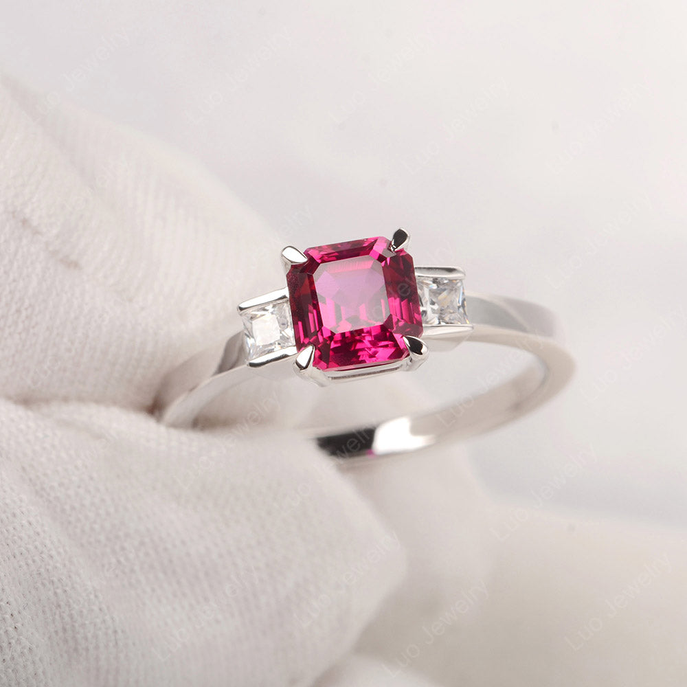 Ruby Engagement Ring Asscher Cut Ring - LUO Jewelry