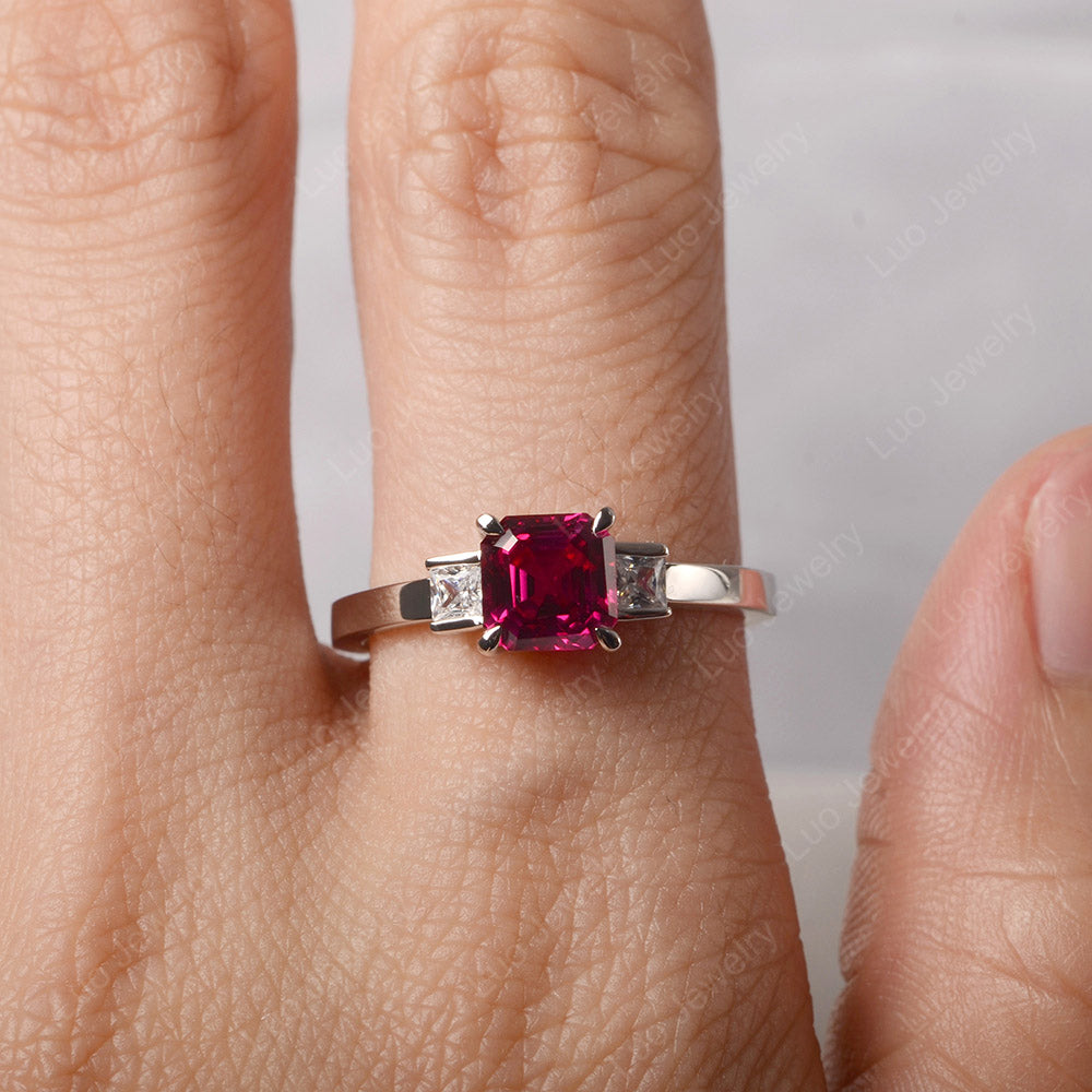 Ruby Engagement Ring Asscher Cut Ring - LUO Jewelry