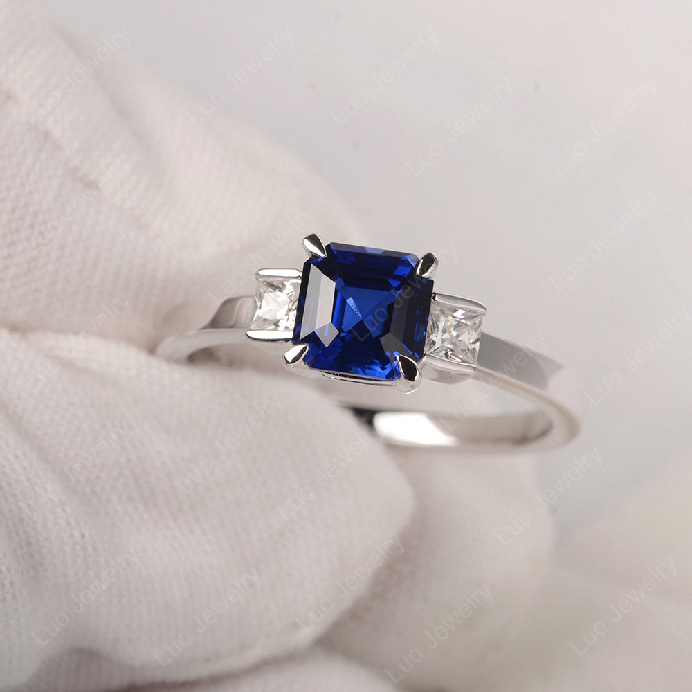 Lab Sapphire Engagement Ring Asscher Cut Ring - LUO Jewelry