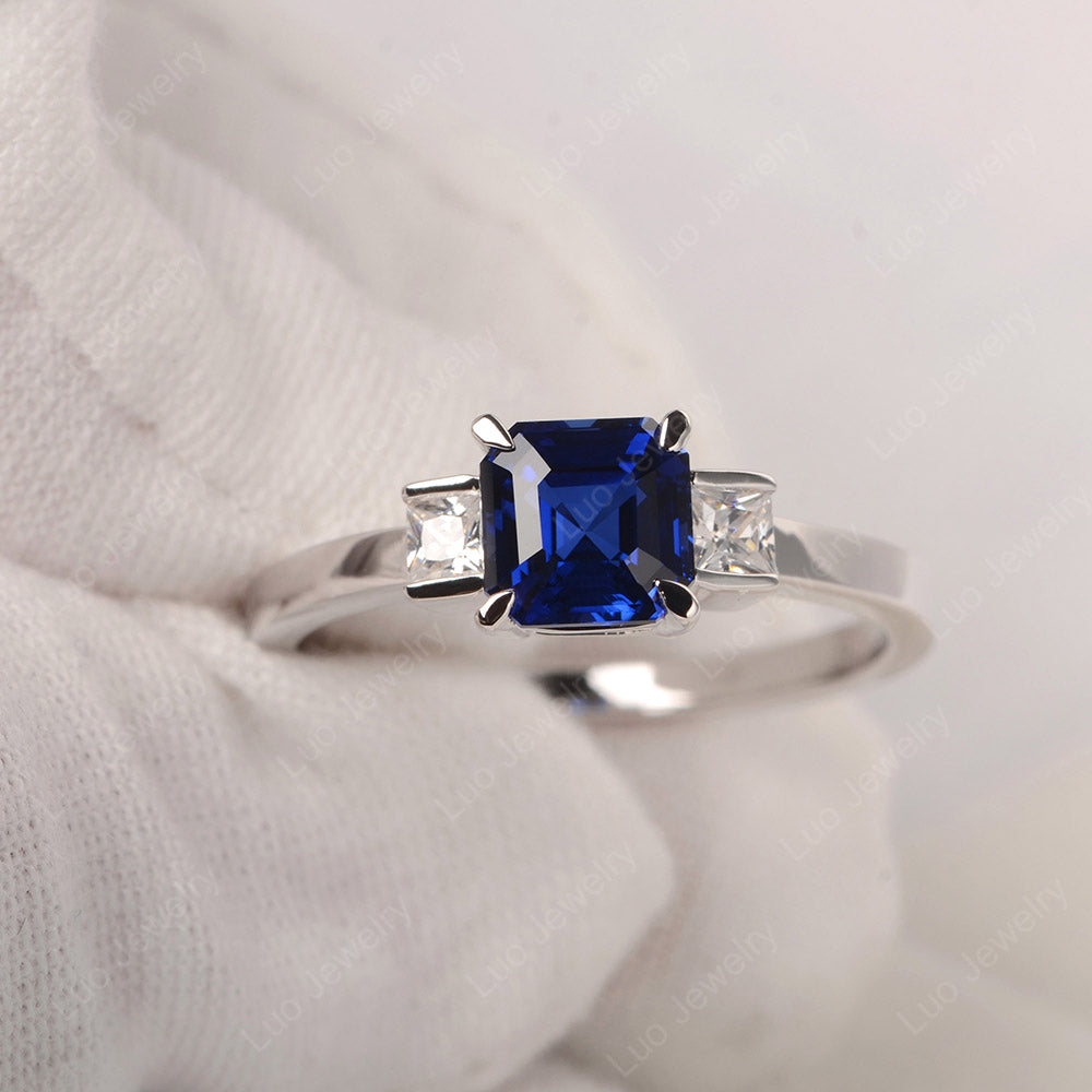 Lab Sapphire Engagement Ring Asscher Cut Ring - LUO Jewelry