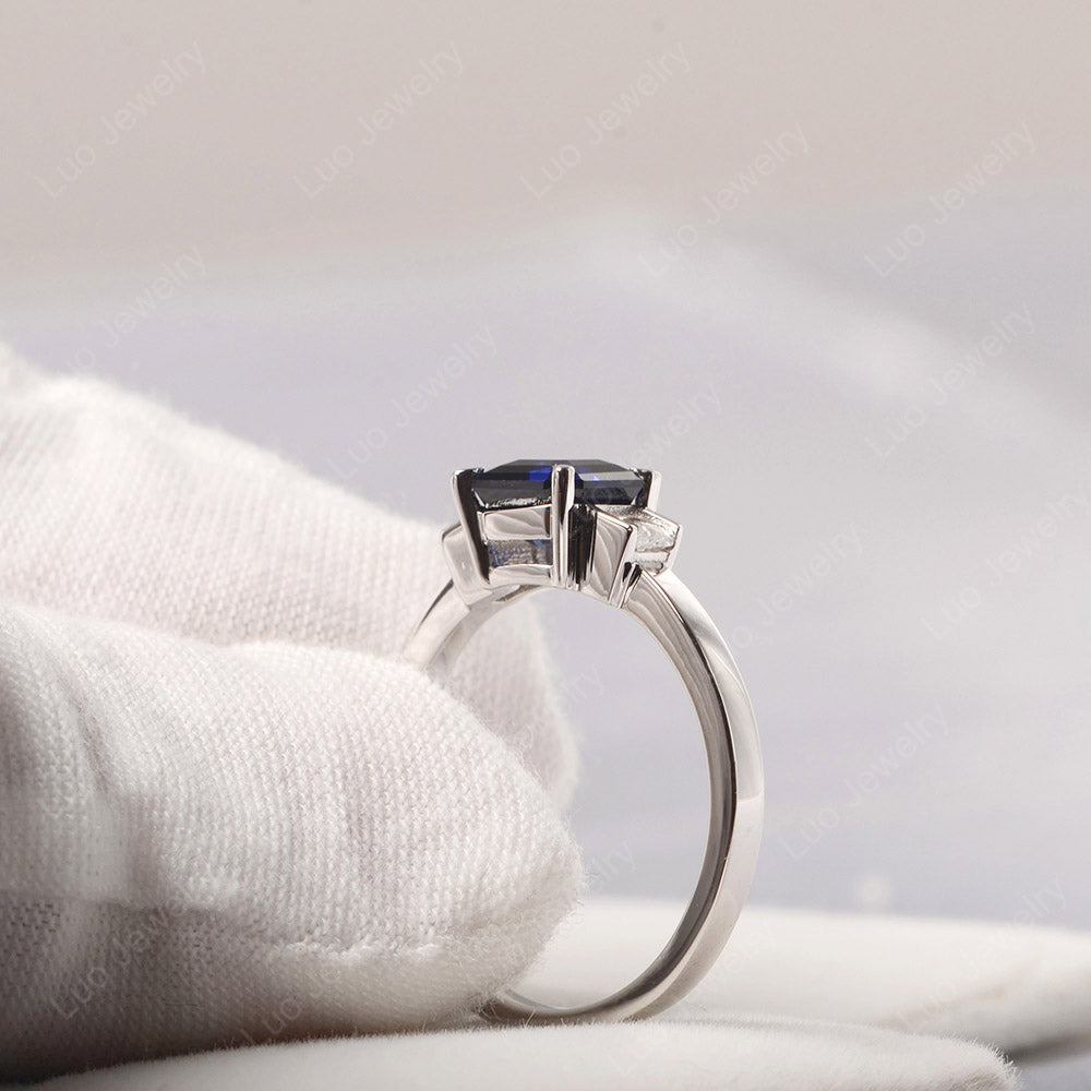Lab Sapphire Engagement Ring Asscher Cut Ring - LUO Jewelry
