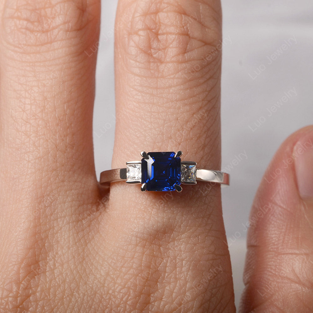 Lab Sapphire Engagement Ring Asscher Cut Ring - LUO Jewelry