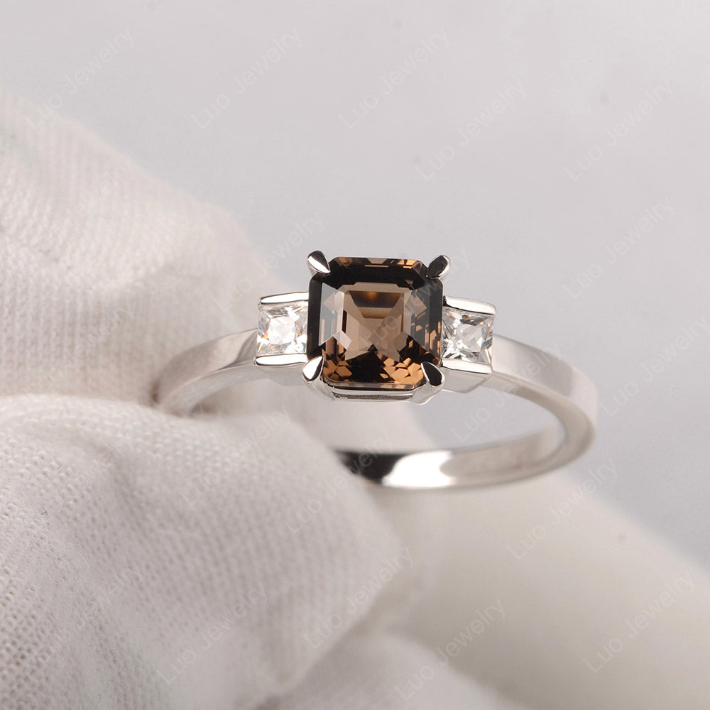 Smoky Quartz  Engagement Ring Asscher Cut Ring - LUO Jewelry