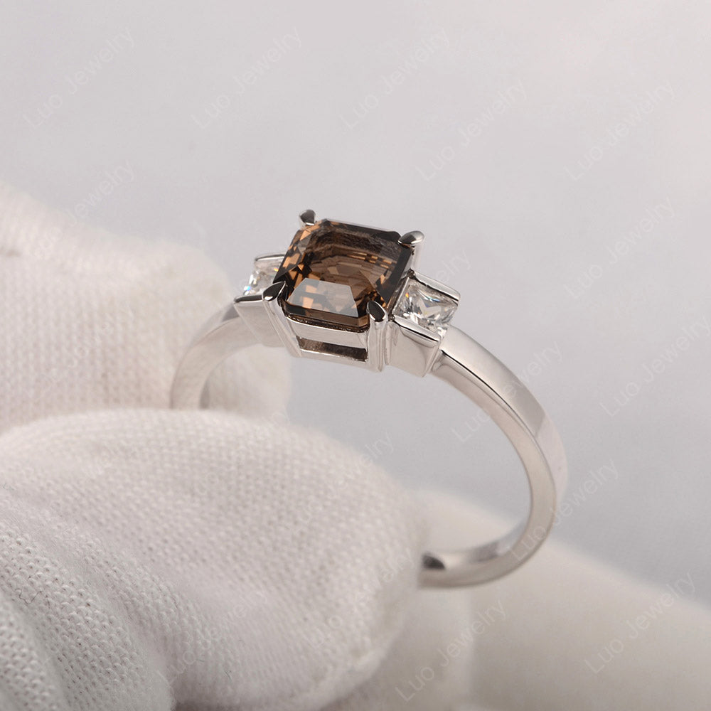 Smoky Quartz  Engagement Ring Asscher Cut Ring - LUO Jewelry