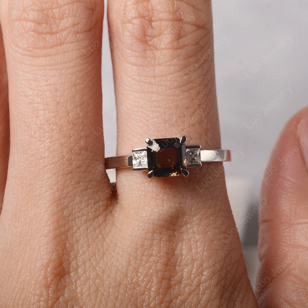 Smoky Quartz  Engagement Ring Asscher Cut Ring - LUO Jewelry