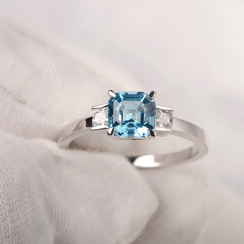 Swiss Blue Topaz Engagement Ring Asscher Cut Ring - LUO Jewelry