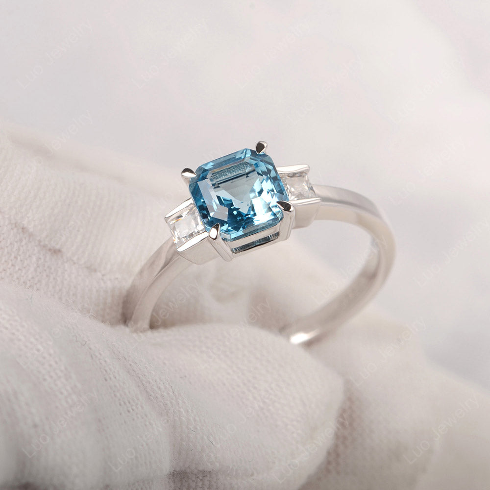 Swiss Blue Topaz Engagement Ring Asscher Cut Ring - LUO Jewelry