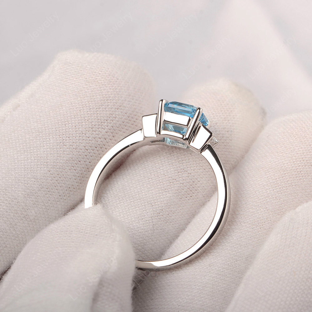 Swiss Blue Topaz Engagement Ring Asscher Cut Ring - LUO Jewelry