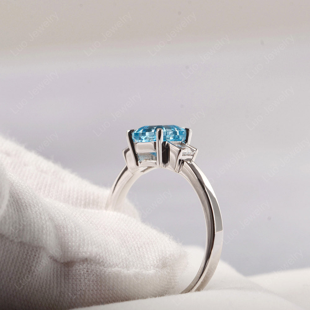 Swiss Blue Topaz Engagement Ring Asscher Cut Ring - LUO Jewelry