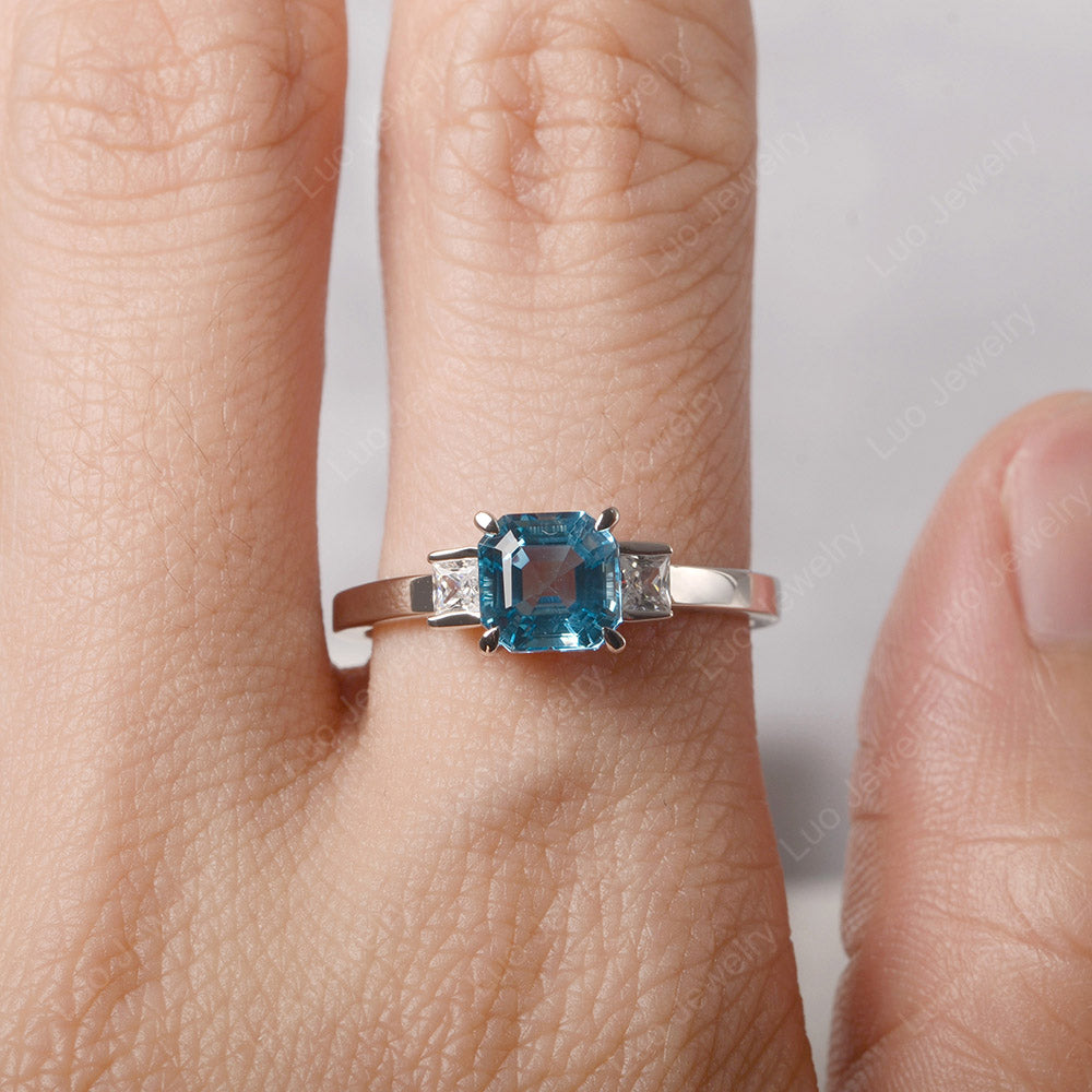 Swiss Blue Topaz Engagement Ring Asscher Cut Ring - LUO Jewelry