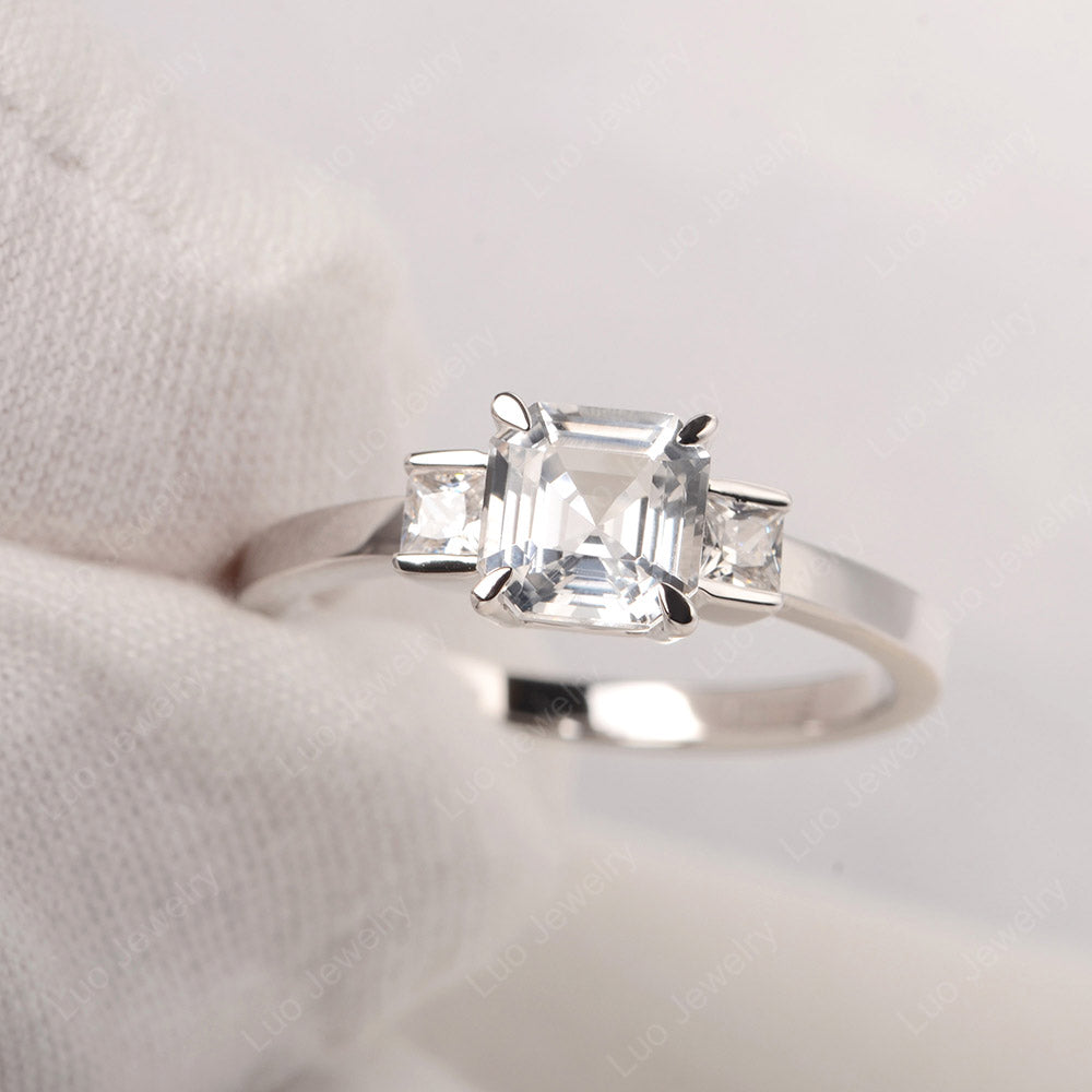 White Topaz Engagement Ring Asscher Cut Ring - LUO Jewelry