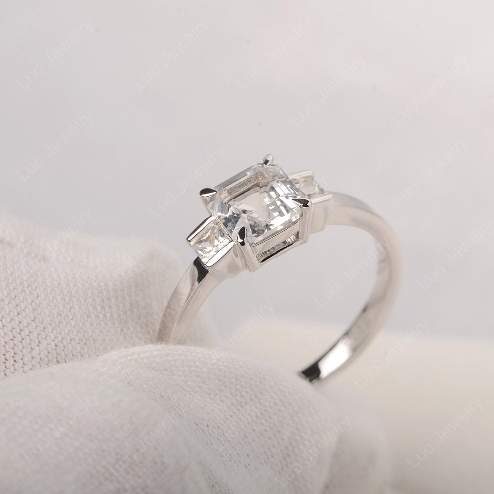 White Topaz Engagement Ring Asscher Cut Ring - LUO Jewelry