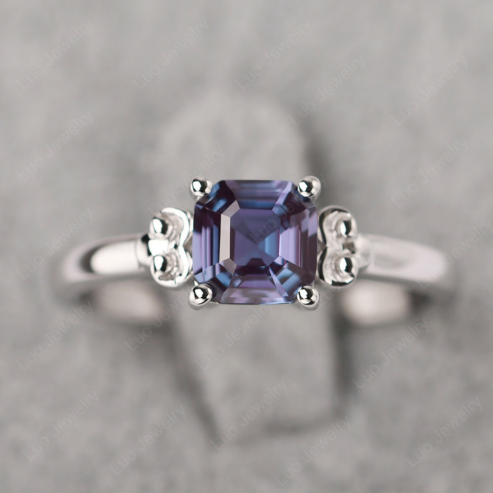 Asscher Cut Alexandrite Art Deco Solitaire Ring - LUO Jewelry