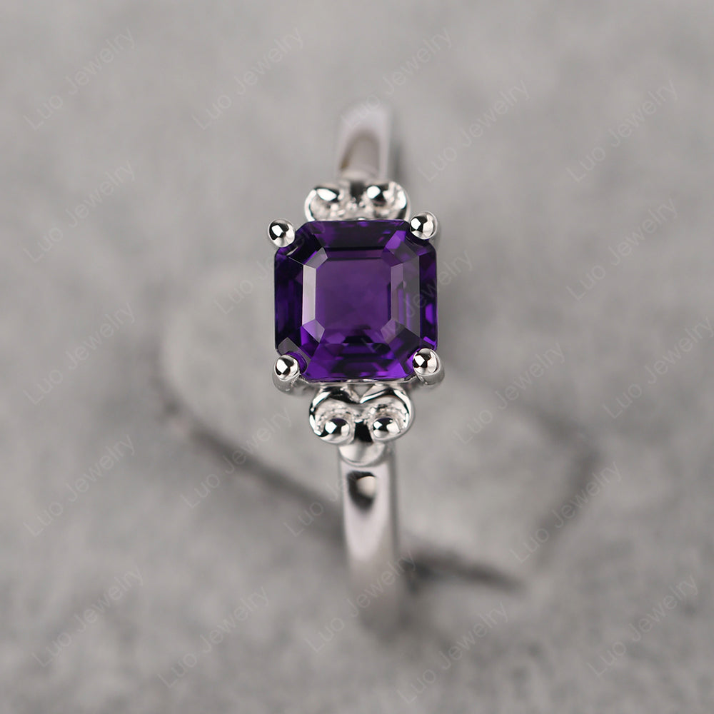 Asscher Cut Amethyst Art Deco Solitaire Ring - LUO Jewelry