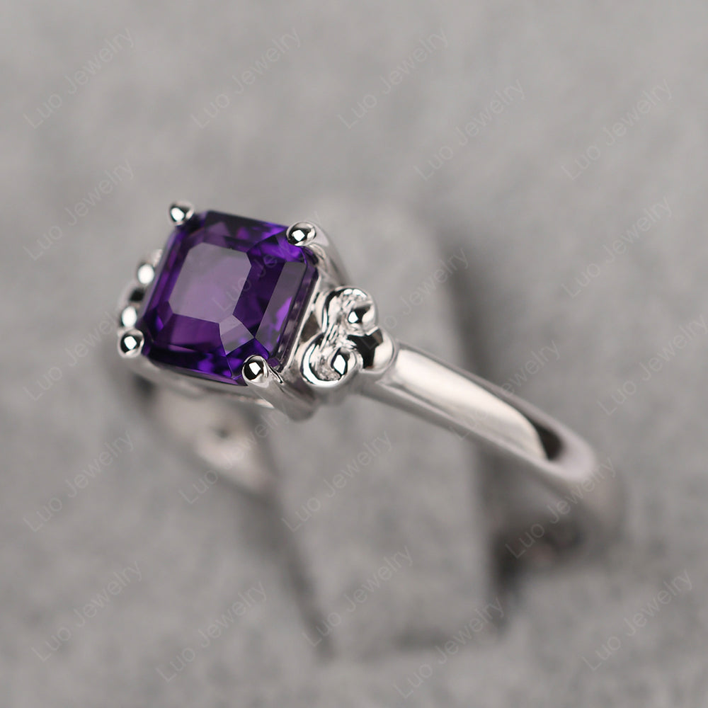 Asscher Cut Amethyst Art Deco Solitaire Ring - LUO Jewelry